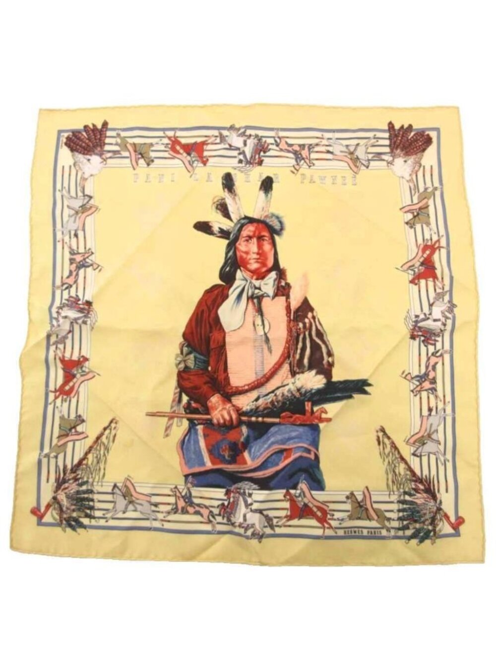 Hermes Pani la Shar Pawnee Carre 40 Scarf Silk Yellow Multicolor